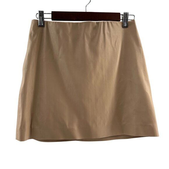 Shinestar Tan Beige Faux Leather Mini Skirt Medium Old Money Academia Neutral - Picture 1 of 6